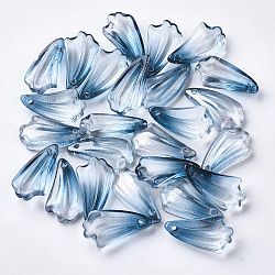 Transparent Spray Painted Glass Pendants, with Glitter Powder, Petaline, Steel Blue, 20x10.5x5mm, Hole: 1.2mm(X-GLAA-S054-005B-01)