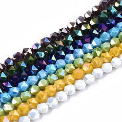 Electroplate Opaque Glass Beads Strands, AB Color Plated, Faceted, Round, Mixed Color, 5.5x5.5x5.5mm, Hole: 1mm, about 97~99pcs/strand, 20.87 inch~21.26 inch(53cm~54cm)(EGLA-T019-05)