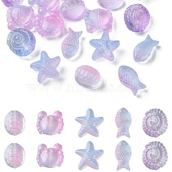 25Pcs 5 Style Ocean Themed Transparent Glass Beads Sets, Mixed Shapes, Pearl Pink, 12~15x8~15x5~9mm, Hole: 1mm, 5pcs/style(GLAA-YW0003-40H)