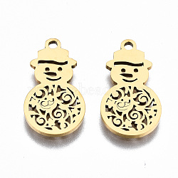 201 Stainless Steel Pendants, Laser Cut, Christmas Snowman, Golden, 18x9.5x1mm, Hole: 1.4mm(STAS-Q240-022G)