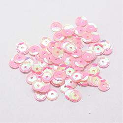 Plastic Paillette Beads, Semi-cupped Sequins Beads, Center Hole, Pink, 8x0.5mm, Hole: 1mm(PVC-A002-8mm-05)