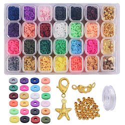 DIY Stretch Bracelets Making Kits, Including Handmade Polymer Clay & Iron & Plastic Beads, Alloy Beads & Pendants, Iron Bead Tips & Jump Rings, Zinc Alloy Lobster Claw Clasps and Elastic Crystal String, Mixed Color, 6x1mm, Hole: 2mm, 96g/set(DIY-SZ0002-77)