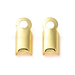 Rack Plating Brass Folding Crimp Ends, Long-Lasting Plated, Lead Free & Cadmium Free, Golden, 9x4x3mm, Hole: 1.8mm, Inner Diameter: 3.2mm(KK-M269-21G)