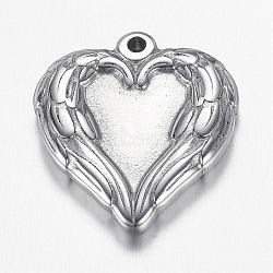 Tarnish Resistant 304 Stainless Steel Pendants, Heart Wing, Stainless Steel Color, 21.5x20x4mm, Hole: 1.5mm(STAS-G108-14)