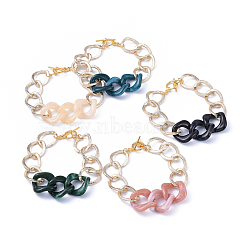 Chain Bracelets, with Aluminum Curb Chains, Acrylic Linking Rings and Alloy Toggle Clasps, Light Gold, Mixed Color, 7-5/8 inch(19.5cm)(BJEW-JB05176)