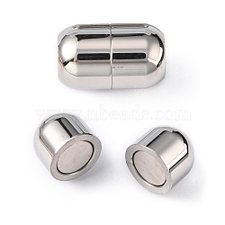 Tarnish Resistant Smooth 304 Stainless Steel Magnetic Clasps with Glue-in Ends, Oval, Stainless Steel Color, 16x10mm, Hole: 6mm(STAS-H048-1)