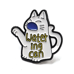 Appliance Kitten Alloy Enamel Pins, Cartoon Cat Shaped Watering Can Brooches, White, 26x26mm(JEWB-U008-01C)