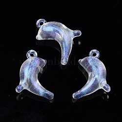 Transparent Acrylic Pendants, Glitter Powder, Dolphin, Clear, 26x17x10mm, Hole: 2mm, about 385pcs/500g(OACR-N008-081)