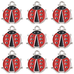 30Pcs Alloy Enamel Pendants, Ladybird/Ladybug Charm, Silver Color Plated, Red, 19x16x15mm, Hole: 2.5mm(ENAM-SC0003-05)