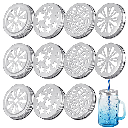 32Pcs 4 Styles Aluminium Hollow Candle Lids, Candle Toppers, Flat Round with Flower/Snowflake/Spider Web, Mixed Shapes, 70~72.5x13~15mm, Inner Diameter: 66~68mm, 8pcs/style(FIND-GA0003-32)