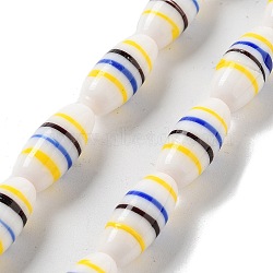 Handmade Lampwork Beads, Oval, Yellow, 22~22.5x9.5~10mm, Hole: 1.6mm, about 30pcs/strand, 25.87''(65.7cm)(LAMP-Z008-07B)