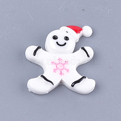 Resin Cabochons, Gingerbread Man with Christmas Hat, White, 27.5x25x5mm(CRES-T013-15B)