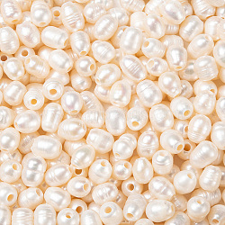 Grade B Natural Cultured Freshwater Pearl Beads, Nice for Mother's Day Earring Making, Oval, Natural Color, White, 8~9x8~12mm, Hole: 2.5mm(X-PEAR-P001-1)