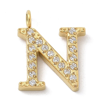 Ion Plating(IP) 304 Stainless Steel Micro Pave Cubic Zirconia Pendants, Golden, Letter A~Z Charms, Letter N, 12.5x10.5x2mm, Hole: 2mm