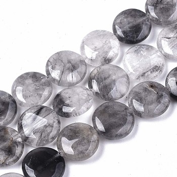 Natural Cloudy Quartz Beads Strands,  Flat Round, 14x4~5mm, Hole: 1mm, about 29pcs/strand, 15.94 inch(40.5cm)
