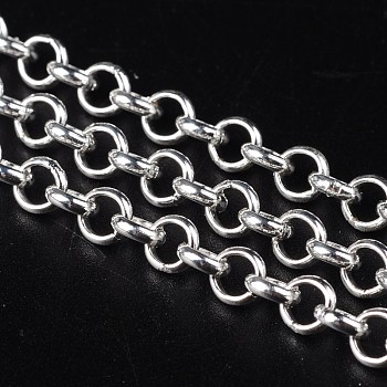 Iron Rolo Chains, Belcher Chain, Unwelded, Silver Color Plated, with Spool, Link: 5mm in diameter, 1.5mm thick, about 164.04 Feet(50m)/roll
