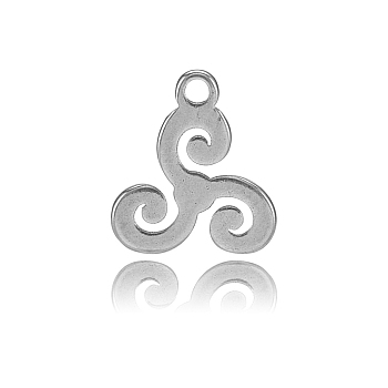 304 Stainless Steel Charms, Triskele/Triskelion,Irish,Stainless,SteelColor,9.7x8.5x1mm,Hole:1.2mm