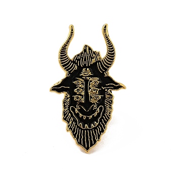 Gothic Halloween Enamel Pin, Golden Alloy Brooch for Backpack Clothes, Goat Pattern, 34x20x2mm