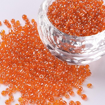 Glass Seed Beads, Trans. Colours Lustered, Round, Dark Orange, 2mm, Hole: 1mm, 30000pcs/pound