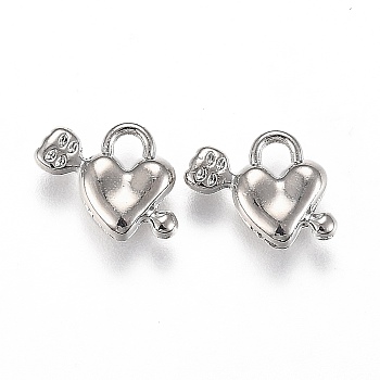 Alloy Jewelry Pendants, Arrow Through the Heart, Platinum, 9.5x12x3mm, Hole: 2mm