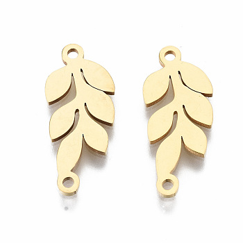 201 Stainless Steel Links Connectors, Laser Cut, Leaf, Golden, 19.5x8.5x1mm, Hole: 1.2mm