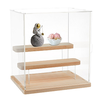 3-Tier Rectangle Clear Acrylic Minifigures Display Boxes, Wooden Tiered Action Figure Organizer Case for Doll, Building Block Storage, Moccasin, 21.8x18x23.5cm