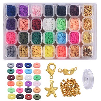 DIY Stretch Bracelets Making Kits, Including Handmade Polymer Clay & Iron & Plastic Beads, Alloy Beads & Pendants, Iron Bead Tips & Jump Rings, Zinc Alloy Lobster Claw Clasps and Elastic Crystal String, Mixed Color, 6x1mm, Hole: 2mm, 96g/set