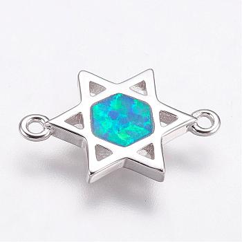 Synthetic Opal Links connectors, with Brass Findings, for Jewish, Star of David, Platinum, 10.5x15.5x1.5mm, Hole: 1mm