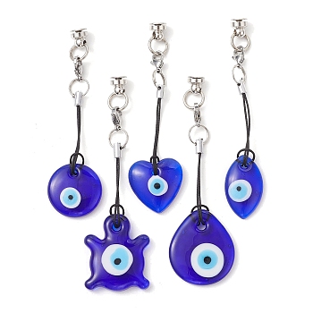 Glass Pendant Decorations, with 304 Stainless Steel Lobster Claw Clasps, Evil Eye, Mixed Shapes, 92~94mm