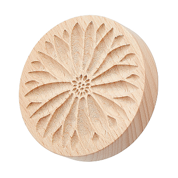 Beech Wood Cookie Molds, Biscuit Stamps, Flat Round, Sunflower, 65x39mm, Inner Diameter: 57x57mm