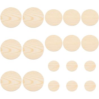 Olycraft 15Pcs 3 Style Unfinished Wood Cutouts, Wood Pieces, Wood Slices, for Coaster, Painting, Mixed Color, 5~10x0.6~1cm, 5pcs/style