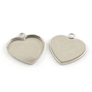 Pendant Cabochon Settings, 304 Stainless Steel, Heart, Stainless Steel Color, Tray: 16x19mm, 22x20x1.5mm, Hole: 2mm