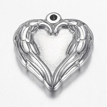 304 Stainless Steel Pendants, Heart Wing, Stainless Steel Color, 21.5x20x4mm, Hole: 1.5mm