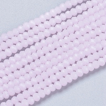 Imitation Jade Glass Beads Strands, Faceted, Rondelle, Pink, 3x2mm, Hole: 0.8mm, about 185~190pcs/strand, 15.5~16 inch(39.3~40.6cm)