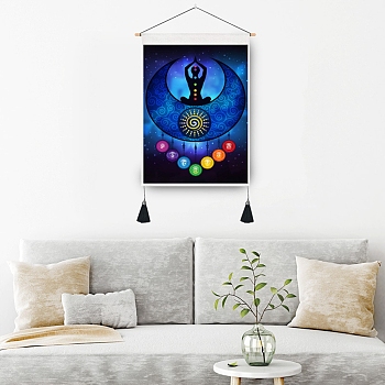 Chakra Cloth Wall Hanging Tapestry, Trippy Yoga Meditation Tapestry, Vertical Tapestry, for Home Decoration, Rectangle, Yoga Pattern, 653~665x345~349x1mm