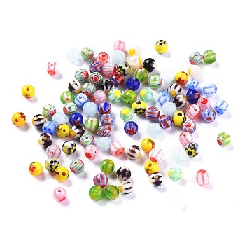 Handmade Millefiori Glass Round Beads, Mixed Color, 4mm, Hole: 1mm