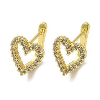 Heart Brass Micro Pave Clear Cubic Zirconia Huggie Hoop Earrings for Women, Real 18K Gold Plated, 11.5x11mm