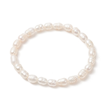 Natural Pearl Rice Beaded Stretch Bracelet for Women, Seashell Color, Inner Diameter: 2-1/8 inch(5.5cm)