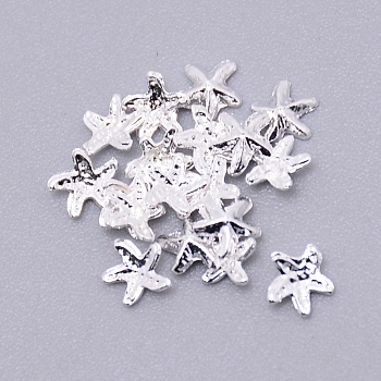 3D Textured Brass Cabochons, Nail Art Decoration Accessories, Starfish, Silver, 5x5x1.5mm, 100pcs/bag