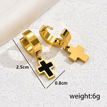 Stylish Stainless Steel Classic Cross Hoop Earrings, Golden, 26x7mm