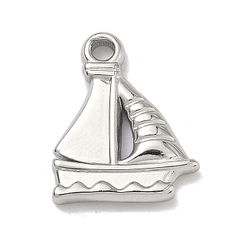 304 Stainless Steel Pendants, Sailboat Charm, Stainless Steel Color, 20x16x2.5mm, Hole: 2mm