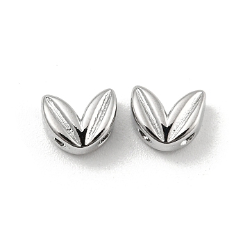 Brass Beads, Leaf, Real Platinum Plated, 5x6x3mm, Hole: 0.8mm