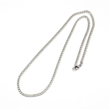 304 Stainless Steel Curb Chain/Twisted Chain Necklace Making, with Lobster Claw Clasps, Stainless Steel Color, 17 inch~18 inch(43.2cm~45.7cm), 3mm