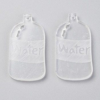 Transparent Acrylic Pendants, Bottle with Word Water, Clear, 30x15.5x2.5mm, Hole: 1.5mm