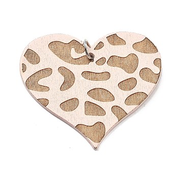 Printed Wood Pendants, with Iron Ring, Valentine's Day Collection, Heart, 39.5x46x2.5mm, Hole: 5.5mm