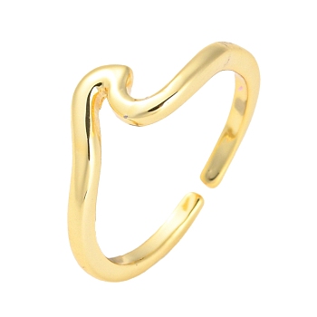 Rack Plating Brass Cuff Rings, Wave, Cadmium Free & Lead Free, Real 18K Gold Plated, 1.5~5.5mm, Inner Diameter: 13.7mm