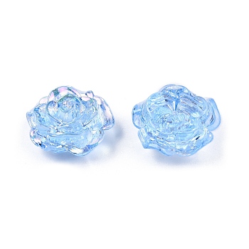 Transparent ABS Plastic Beads, Half Drilled, Flower, Light Sky Blue, 15x16x6.5mm, Hole: 1.2mm