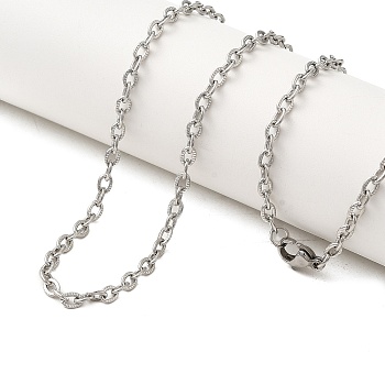 202 Stainless Steel Textured Cable Chain Necklaces, Stainless Steel Color, 19.72 inch(50.1cm)