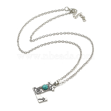 Letter A~Z Antique Silver Plated Alloy with Synthetic Turquoise Pendant Necklaces(NJEW-G080-01L)-3
