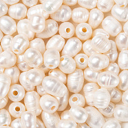 Large Hole Pearl Beads, Natural Cultured Freshwater Pearl Loose Beads, Rice, Seashell Color, 7~10x7~8mm, Hole: 1.8mm(PEAR-R064-01)